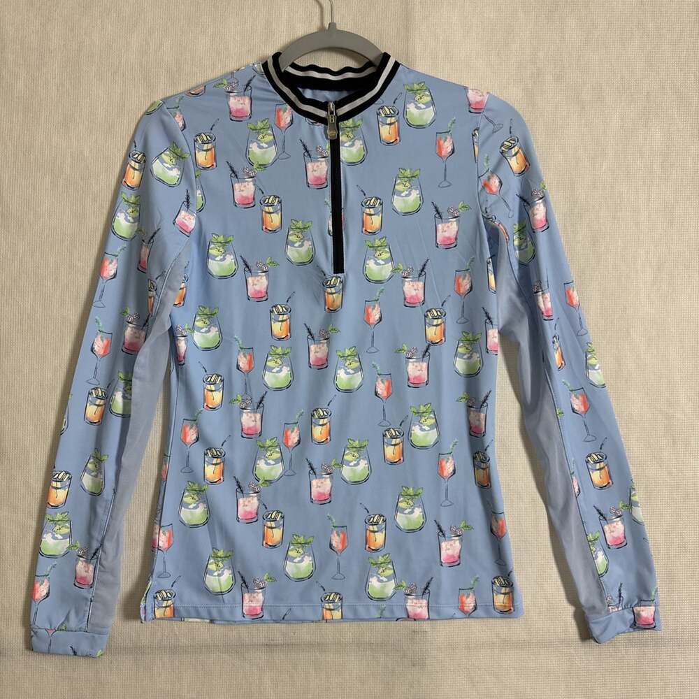 Kastel Denmark Women's Small Drink Print Polyester 1/4 Zip Long Sleeve Sun Shirt